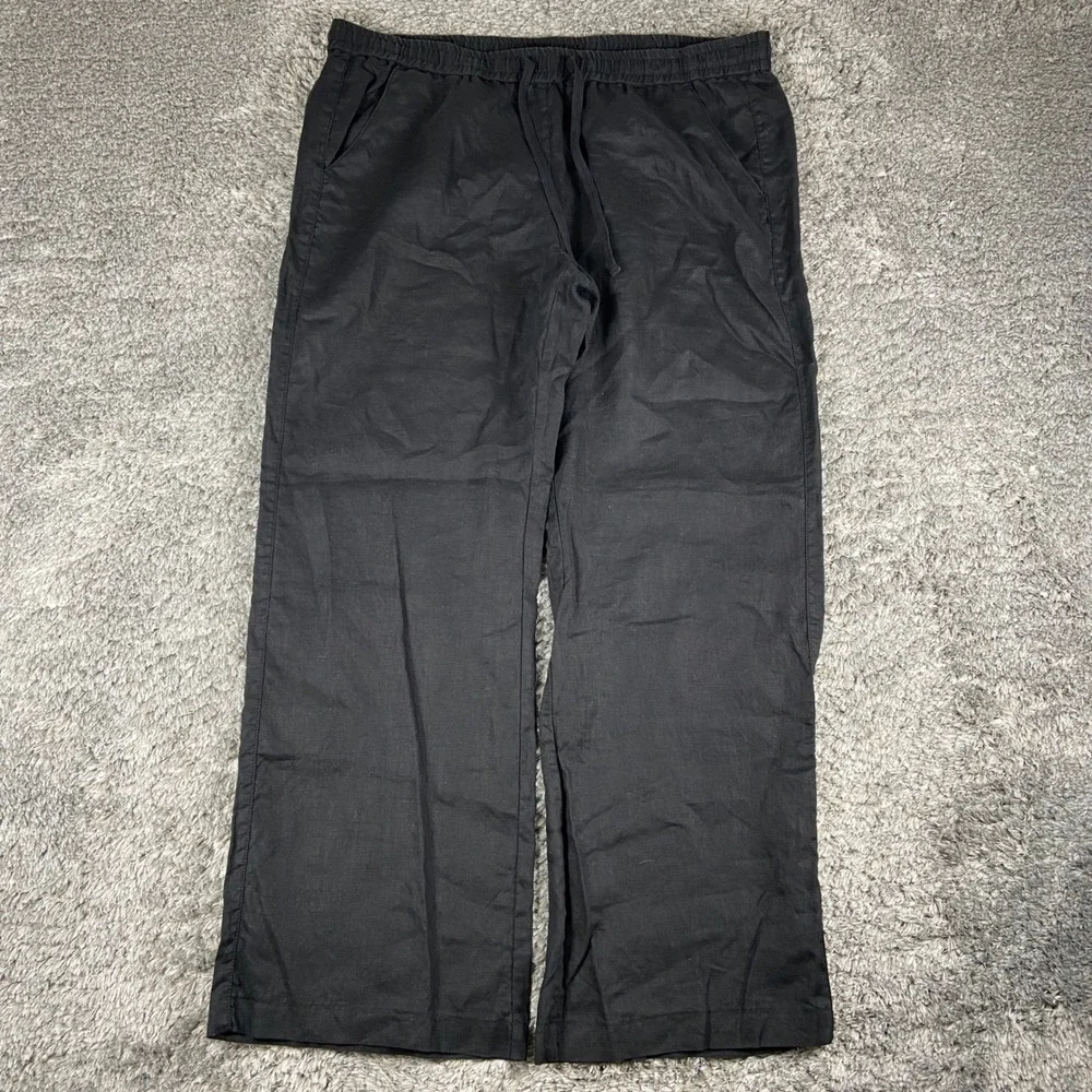 Tommy Bahama Linen Pants Mens L Black Drawstring Elastic Waist Coastal Beach